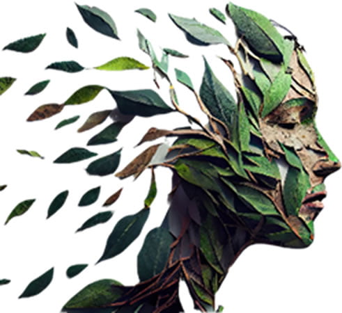 Rostro de mujer formado con hojas y tronco